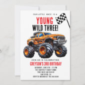 Moderne Kinder Monster Trucks Verjaardagsfeest Kaart (Voorkant)