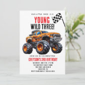 Moderne Kinder Monster Trucks Verjaardagsfeest Kaart (Staand voorkant)