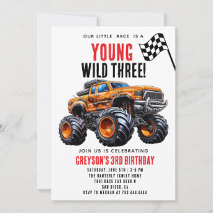 Moderne Kinder Monster Trucks Verjaardagsfeest Kaart