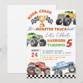 Moderne Kinder Monster Trucks Verjaardagsfeest Kaart (Voorkant / Achterkant)