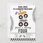 Moderne Kinder Monster Trucks Verjaardagsfeest Kaart (Voorkant)