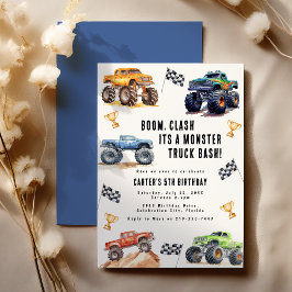 Moderne Kinder Monster Trucks Verjaardagsfeest Kaart