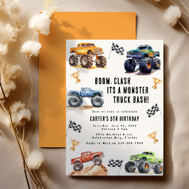 Moderne Kinder Monster Trucks Verjaardagsfeest Kaart