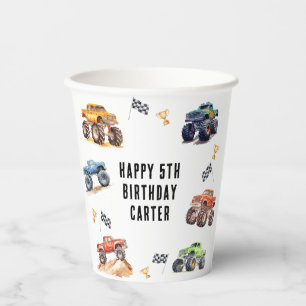 Moderne Kinder Monster Trucks Verjaardagsfeest Papieren Bekers