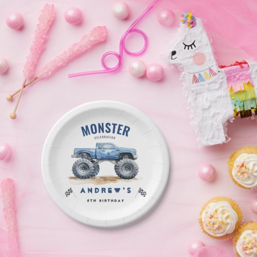 Moderne Kinder Monster Trucks Verjaardagsfeest Papieren Bordje (Feest)