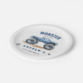 Moderne Kinder Monster Trucks Verjaardagsfeest Papieren Bordje (Gekanteld)