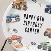 Moderne Kinder Monster Trucks Verjaardagsfeest Papieren Bordje