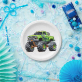 Moderne Kinder Monster Vrachtwagen Verjaardagsfees Papieren Bordje (Feest)