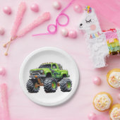 Moderne Kinder Monster Vrachtwagen Verjaardagsfees Papieren Bordje (Feest)