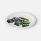 Moderne Kinder Monster Vrachtwagen Verjaardagsfees Papieren Bordje (Gekanteld)