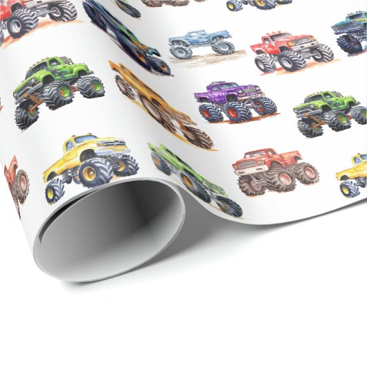 Moderne Kinder monstertrucks Cadeaupapier (Rol Hoek)