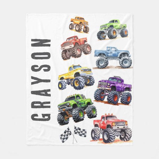 Moderne Kinder monstertrucks Fleece Deken (Voorkant)