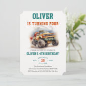 Moderne Kinder monstertrucks Waterverf verjaardag Kaart (Staand voorkant)