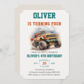 Moderne Kinder monstertrucks Waterverf verjaardag Kaart (Voorkant / Achterkant)