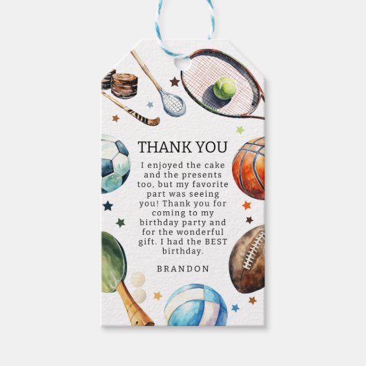 Moderne Kinder Sport Verjaardagsfeest Cadeaulabel (Voorkant)