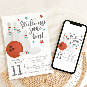 Moderne Kinderen Bowling Feest Verjaardagsfeest Kaart