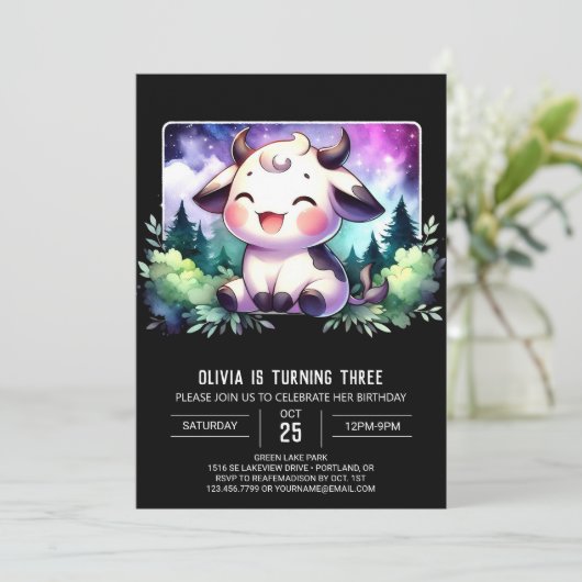 Moderne Kinderen Koe Verjaardag Kaart (Staand voorkant)