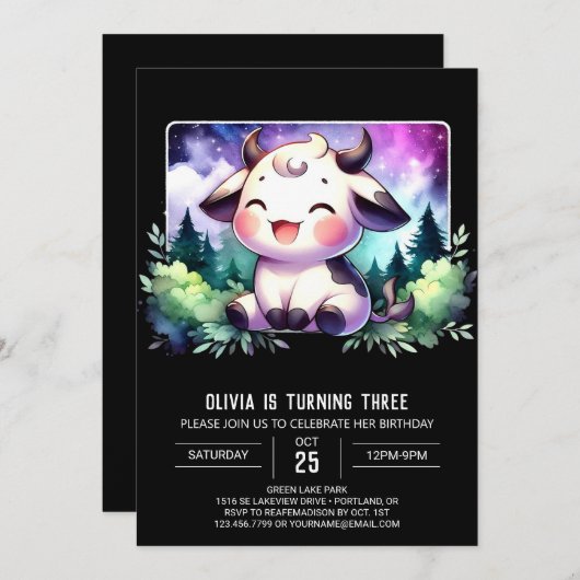 Moderne Kinderen Koe Verjaardag Kaart (Voorkant / Achterkant)