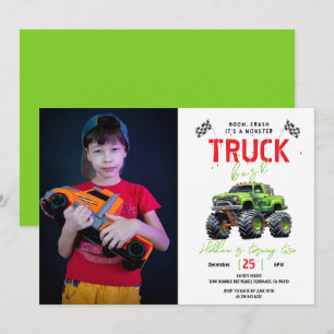 Moderne Kinderen Monstertruck Verjaardagsfeestje Kaart