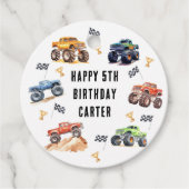 Moderne Kinderen Monstertrucks Verjaardagsfeestje Bedankjes Labels (Voorkant)