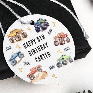 Moderne Kinderen Monstertrucks Verjaardagsfeestje Bedankjes Labels