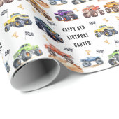 Moderne Kinderen Monstertrucks Verjaardagsfeestje Cadeaupapier (Rol Hoek)