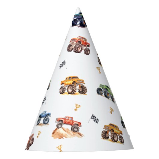 Moderne Kinderen Monstertrucks Verjaardagsfeestje Feesthoedjes (Voorkant)
