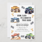 Moderne Kinderen Monstertrucks Verjaardagsfeestje Kaart (Voorkant)