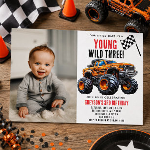 Moderne Kinderen Monstertrucks Verjaardagsfeestje Kaart