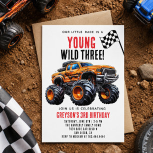 Moderne Kinderen Monstertrucks Verjaardagsfeestje Kaart
