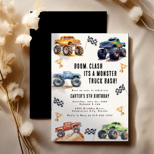 Moderne Kinderen Monstertrucks Verjaardagsfeestje Kaart