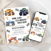 Moderne Kinderen Monstertrucks Verjaardagsfeestje Kaart