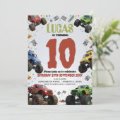 Moderne Kinderen Monstertrucks Verjaardagsfeestje Kaart (Staand voorkant)