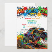 Moderne Kinderen Monstertrucks Verjaardagsfeestje Kaart (Voorkant / Achterkant)