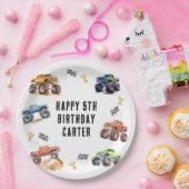Moderne Kinderen Monstertrucks Verjaardagsfeestje Papieren Bordje (Feest)
