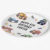 Moderne Kinderen Monstertrucks Verjaardagsfeestje Papieren Bordje (Gekanteld)