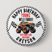 Moderne Kinderen Monstertrucks Verjaardagsfeestje Ronde Button 7,6 Cm (Voorkant)