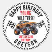 Moderne Kinderen Monstertrucks Verjaardagsfeestje Ronde Sticker (Voorkant)