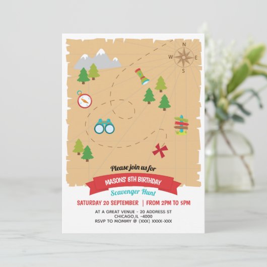 Moderne Kinderen Scavenger Hunt Birthday Partij Kaart (Staand voorkant)