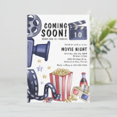 Moderne kinderfilmavond verjaardagsfeestje kaart (Staand voorkant)