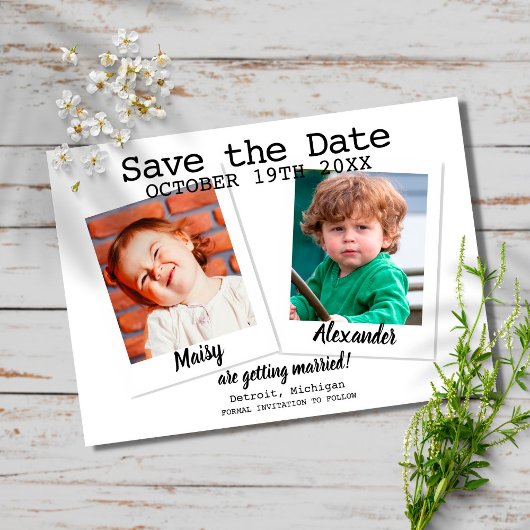 Moderne kinderfoto's bruiloft save the date