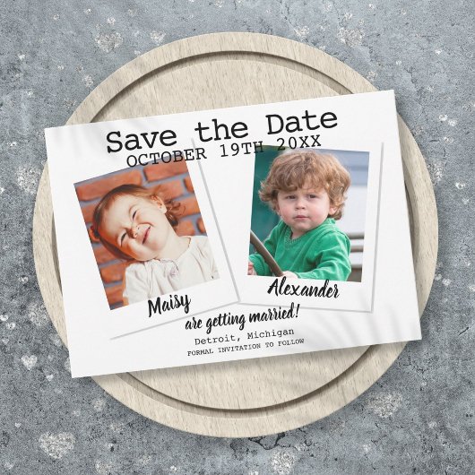 Moderne kinderfoto's Huwelijk  Save The Date