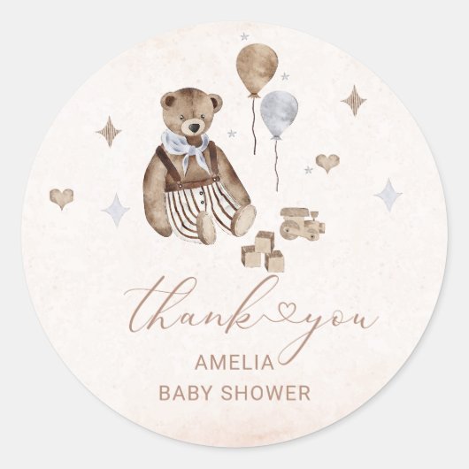 Moderne  kinderkamer Teddy Bear Waterverf Baby Ronde Sticker (Voorkant)