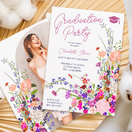 Moderne kische wilde bloemen afstuderen met script kaart