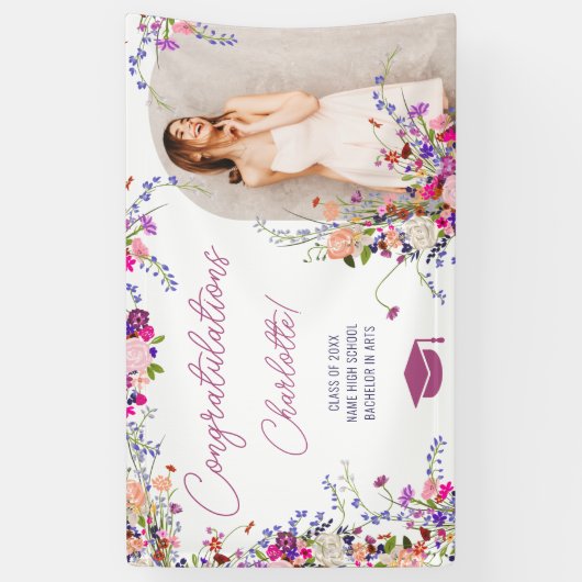 Moderne kische wilde bloemen afstuderen met script spandoek (Verticaal)
