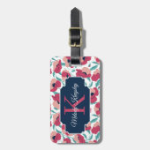Moderne klaproosprint met roze monogram bagagelabel (Voorkant verticaal)