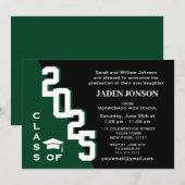 Moderne klas van 2023 groene zwarte afstudeerfeest kaart (Voorkant / Achterkant)