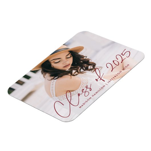 Moderne Klas van 2025 Bourgondië Script Afstuderen Magneet (Linkerzijde)