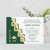 Moderne klas van 2025 Gouden Groene Afstudeerfeest Kaart (Staand voorkant)