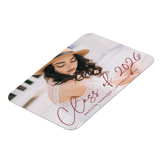 Moderne Klas van 2026 Bourgondië Script Afstuderen Magneet (Linkerzijde)